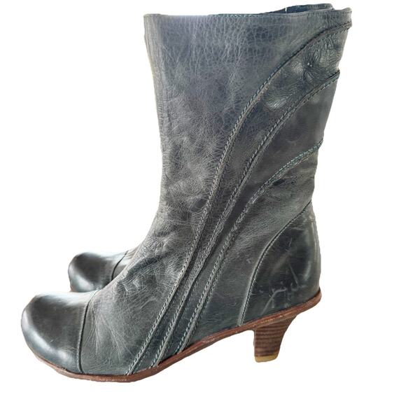 Antelope Women 39/8.5 Teal Blue Heeled Leather Boot Bootie Zip Up - Picture 6 of 10